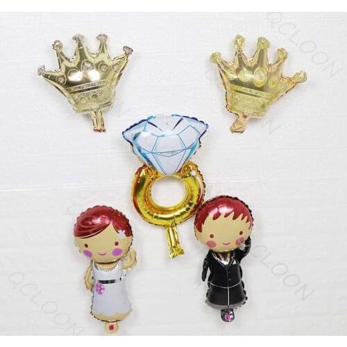 50pcs New Mini Bride and Groom Diamond Ring Wedding Aluminum Balloon Wedding Party Wedding Room Decoration Balloon Wholesale
