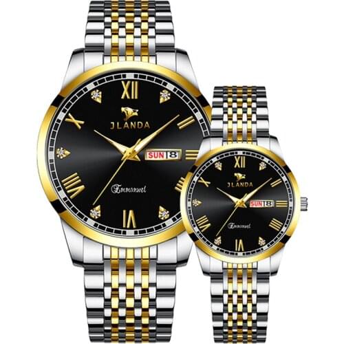 Luxury Couple Watch Black Golden Fashion Stainless Steel Lovers Watch Quartz Wrist Watches For Women & Men Analog Wristwatch