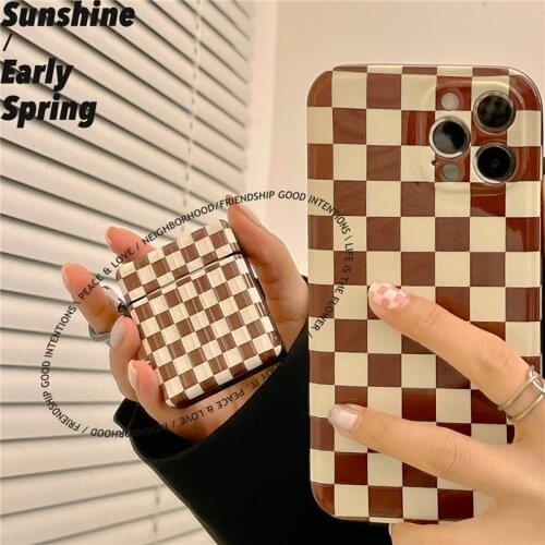 Fashion Checkerboard Lattice Bluetooth Wireless Earphone Case for Apple AirPods 1 2 Pro Accessories with Hook