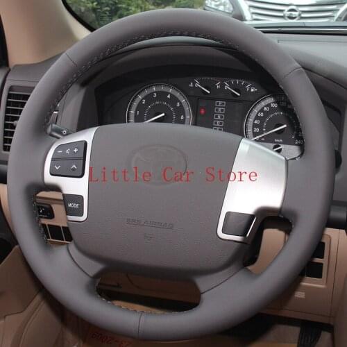 DIY Stitching Dark Gray Leather Steering Wheel Cover For Toyota Land Cruiser 2008-15 Tundra 2007-13 Sequoia 2008-11 Accessories