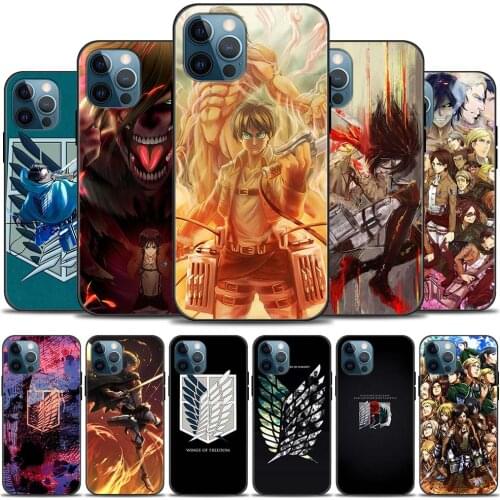 Anime Attack on Titan Phone Case for iPhone 12 11 Pro XS MAX 12 Mini SE20 XR X 7 8 7 Plus Silicone Black Cover Coque Bumper