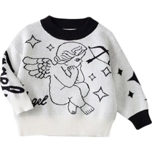 Kids Girls Sweaters 2020 INS Hot Angel Printed Children Sweater Cotton Boys Girls Pullover Sweater For 12M-8Y Kids Clothes GW131