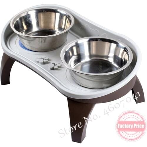 Double Stainless Steel Dog Bowl Detachable Tray Holder Dining Table Pet Rack Food tableware Protect pet Neck