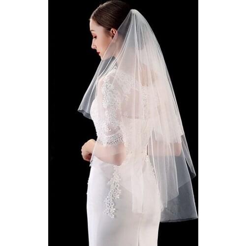 Wedding Veil Short Soft Tulle Bridal Veils With Comb 2 Layers Cut Edge White Ivory 90cm Hair Bride Headdress Mariage Accessories