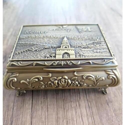 Hd My Store Metal Velvet Lined Box Antique Yellow color
