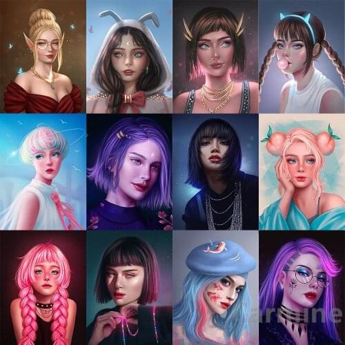 Cartoon Girl Portrait Art DIY 5D Diamond Painting Cross Stitch Embroidery Rhinestone Art Full Round&Square Drill Home Decoration