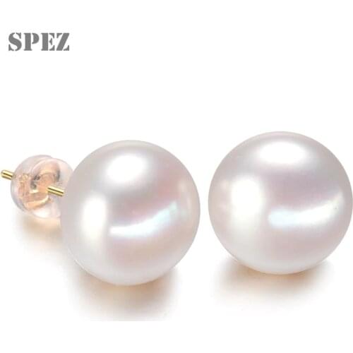 Classic 925 Sterling Silver Gold Stud Earrings 8-9mm AAAA Natural Freshwater Pearl Earrings For Women Fashion Gift Wholesale