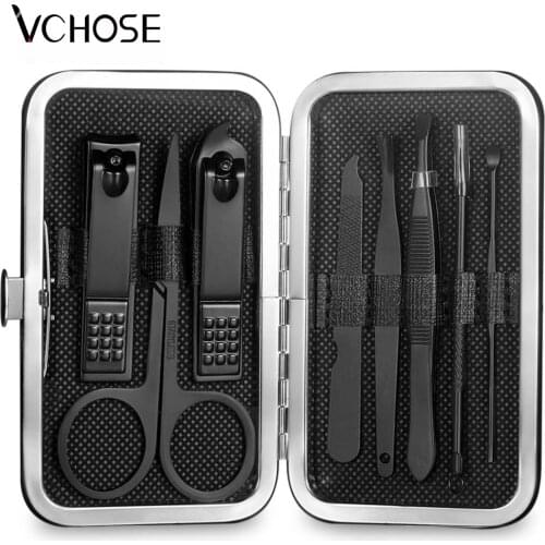 8pcs Nail Clipper Portable Stainless Steel Nail File Tweezers Clippers Set Professional Scissors With Box Manicure Cutter Kits