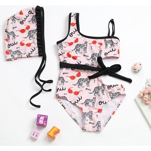 Summer Baby Girls Bodysuit Baby Suit Clothing Sleeveless Swimsuit Elastic Cartoon Children Swimsuit +swim Cap Baby Jumpsuit