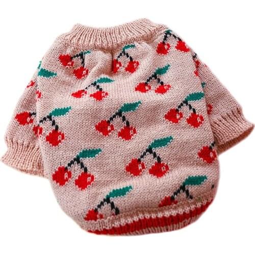 Fashion Cherry Sweater Cat Knitted Pullover Shirt Winter Dog Clothes for Small Dogs Fench Bulldog Yorkie Schnauzer Puppy Jumper