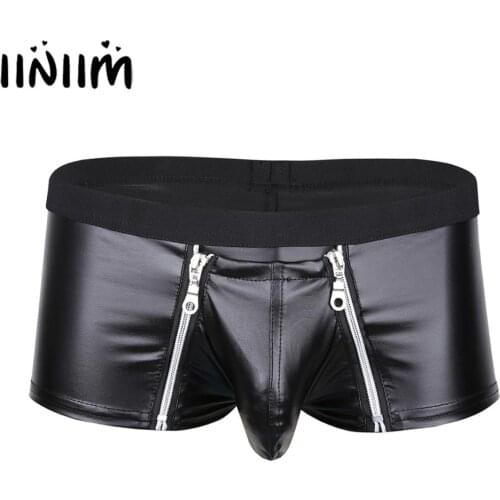 US STOCK Men Sexy Lingerie Gay Mens Panties Faux Leather Double Zipper Jockstraps Bulge Pouch Clubwear Underwear Underpants