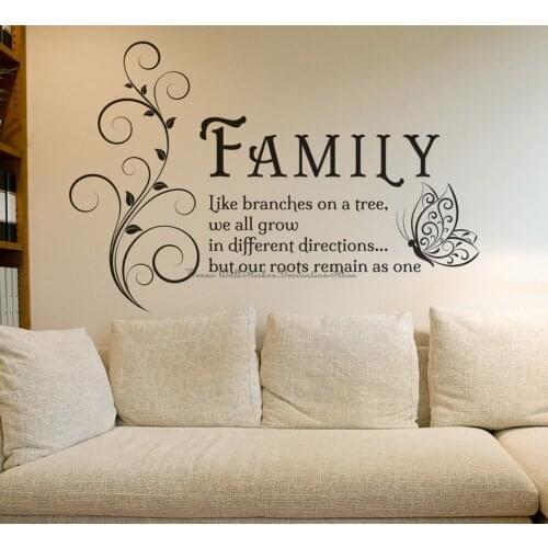 Roots of Family Tree Family Wall Sticker Butterfly Branch Family Quotes Home Living Room Bedroom Decoration Gift Vinyl Decal J18