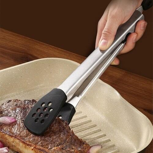 Stainless Steel Food Tong Made of Silica Gel Fried Steak BBQ Clamp Restaurant Outdoor Home Barbecue Bread Food Clip