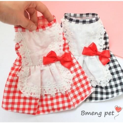 Spring &Summer Dog Clothes Plaid Bowknot Dress for Small Dog Puppy Pet Cat Pet Costume Pet Clothes Skirt Dog Accessory