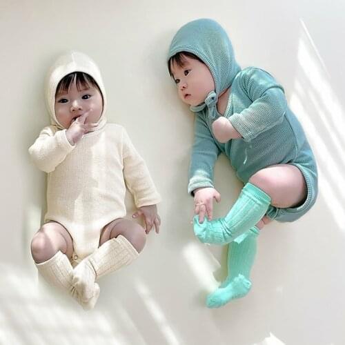 2021 Autumn New Cotton Waffle Baby Bodysuit Solid Color Long Sleeve Infant Jumpsuit + Hat Baby Boy Clothes Toddler Girl Onesie