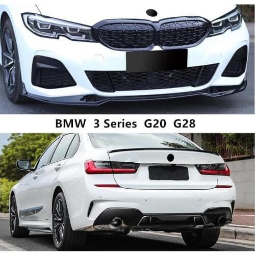 Front & Rear Lip Spoilers For BMW 3 Series G20 G28 2019 2020 2021 2022 High Quality PP Bright Black Bumper Diffuser