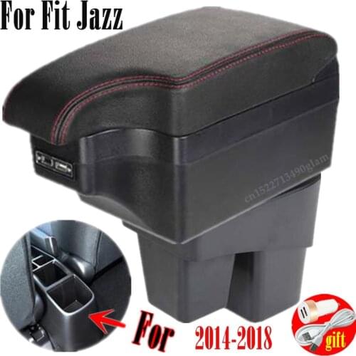 Arm rest box For Honda Fit Jazz 2014-2018 Center Centre Console Storage Box armrest PU Leather with cup holder 2015 2016 2017