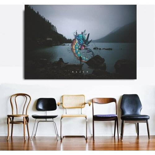 Pokemon Gyarados Magikarp Wave Video Game Poster Living Room Bedroom Children Kids Gift Decoration Picture Mural Decor Cuadros