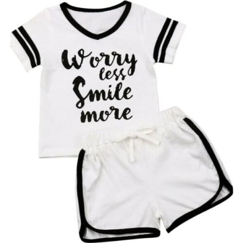 Casual Outfit Short-Sleeve Letter Print Tops and Short Pants Black and White Set Newborn Boy Cotton Size 6M-3Year Sleep