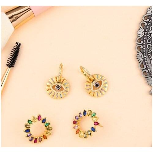 Evil eye multicolor Brass micro pave cz zircon cubic zirconia drop Hoop Earrings studs copper gold plated crystal ghf3d