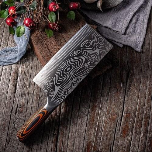 MHNTLOS Traditional hand forged kitchen knife hammer stainless steel chef kitchen knife wooden meat cutting tool butcher