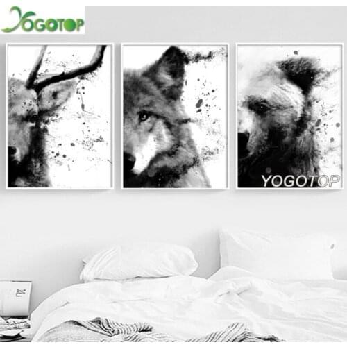 Triptych Diamond Painting 3d Cross Stitch black wolf bearm deer DIY Diamond Embroidery wall pictures for room modern decor ML959