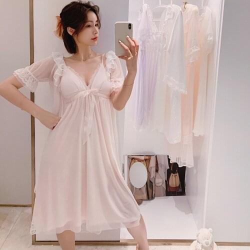 Vintage Robe Lace Long Robes Set Women Wonderful Nightgown Romantic Sleepwear Pijamas Bridal Dressing Gown Sleepwear New 2020