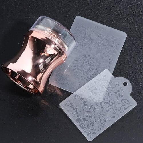 Mirror Nail Stamper Clear Silicone Head Manicure Scraper Polish Transfer Template with Cap Nail Art Stamping Plate