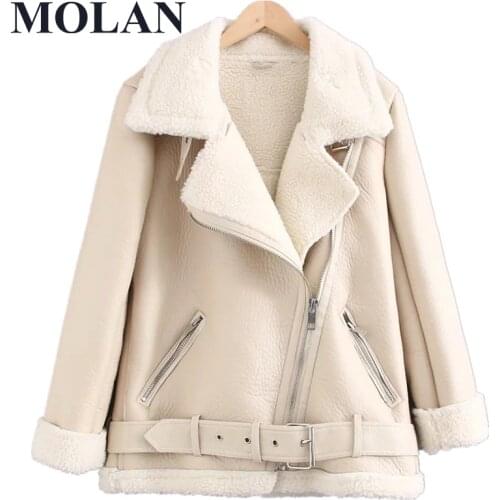 Winter Fashion Warm Coats Women Thickness Faux Leather High Street Fur Sheep Skin Jacket Female New Chic Outwear