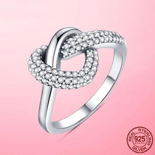 Genuine 925 Sterling Silver Knotted Heart Finger Ring For Women Wedding Engagement Rings Original Brand Jewelry Gift
