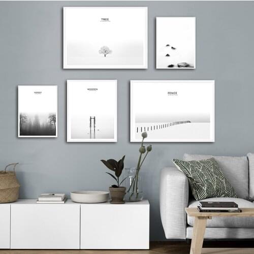 Animal Lion Black White Canvas Nordic Style Sea Forest Landscape Wall Art Print Picture for Living Room