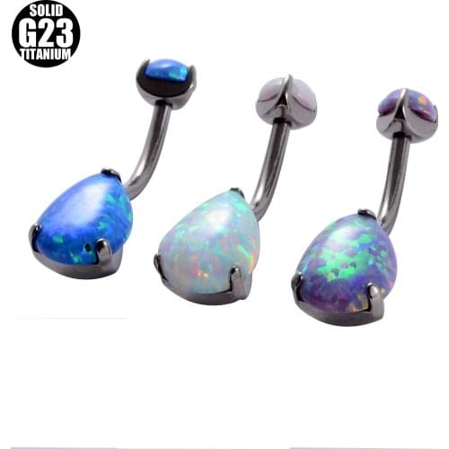 1Piece 100% Grand Titanium Navel Piercing Opal Drop Shape Belly Buttion Rings Bar Body Jewelry
