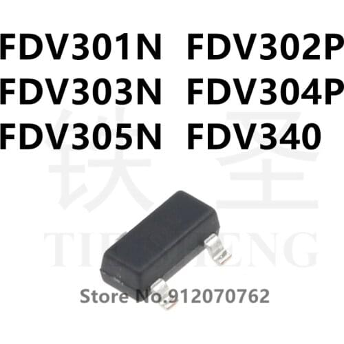 100PCS FDV301N FDV302P FDV303N FDV304P FDV305N FDV340P SOT-23