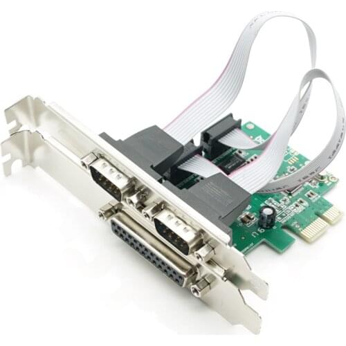 2 PORTS RS-232 Serial Port COM & DB25 Printer Parallel Port LPT to PCI-E PCI Express Card Adapter Converter WCH382 Chip DB9 DB25
