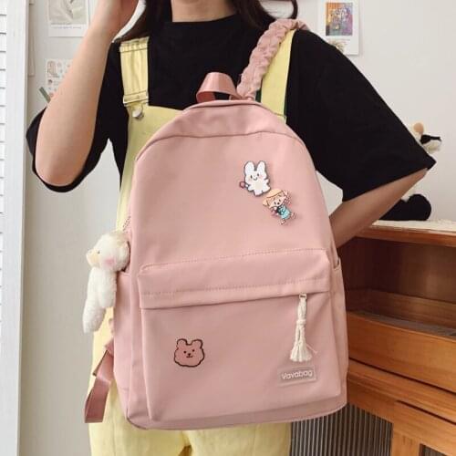 2021 New Solid Color Simple Woman Travel Backpack Schoolbag For Teenage Girls Double Shoulder Book Bags Boys Student Rucksack