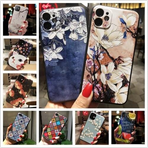 3D Relief Phone Case For OPPO F17 Pro Case Floral Silicon Cover For OPPO Reno 4 Lite 4Z 5G 4F Case for OPPO A93 A73 F17Pro Coque