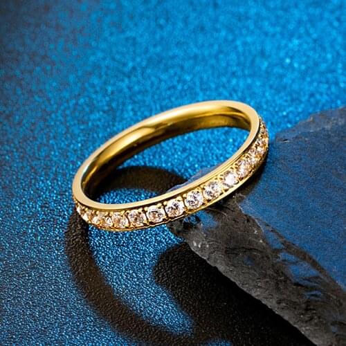 3mm Fashion Stacking Zircon Ring for Women Girls Titanium Steel Round Pave CZ Crystal Jewelry Anniversary Gift