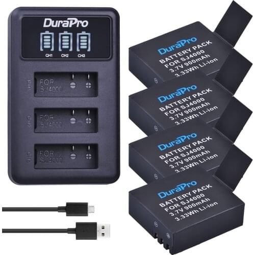 4Pcs SJ4000 PG1050 Battery Bateria + LED 3Slots USB Charger for SJCAM SJ4000 SJ5000 EKEN M10 4K H8 H9 GIT-LB101 GIT PG900