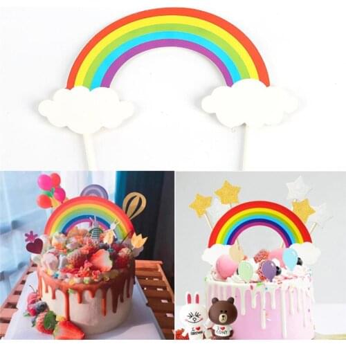 5 Pcs Colorful Rainbow Cake Topper Birthday Wedding Cake Flags Cloud Balloon cake flag Birthday Party Baking Decoration Supplies