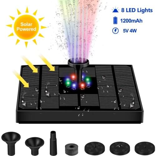 5V/4W Square Solar Fountain Colorful LED Lights Swimming Pools Fountain Pump Panel Solar Powered Fountain Garden Decoration
