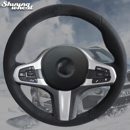 Shining wheat Black Suede Car Steering Wheel Cover for BMW G30 525i 530i 530d M550i M550d 2017 2018 G32 630i 640i M
