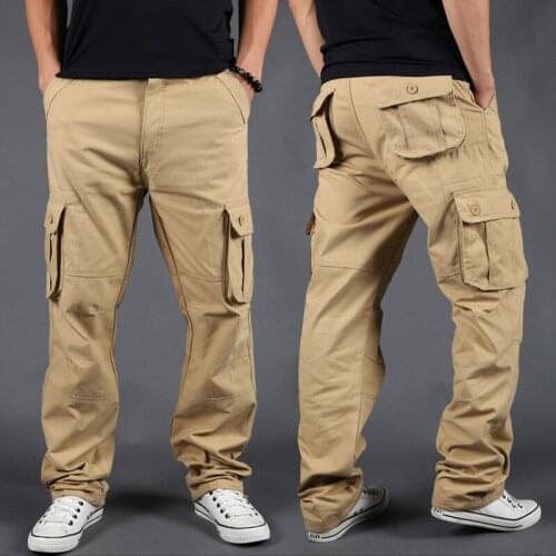 Side Multi Pockets Men Trousers Cargo Joggers Pants Outdoor Tactical Harajuku Zipper Tracksuit Streetwear Pants Baggy Straight