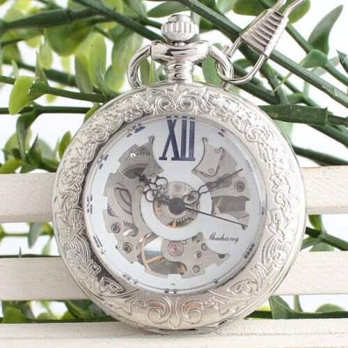 Steampunk Roman numerals Pocket Watch New Design Luxury Brand Fashion Skeleton Watches Hand Wind Mechanical Pocket Watch TJX087
