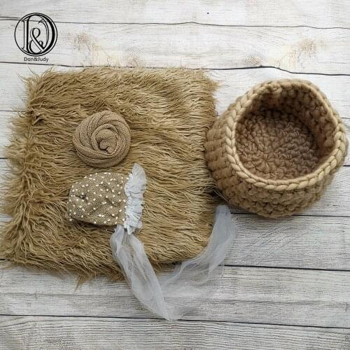 Don&Judy 4pcs/set 150x100cm Fur Blanket + Basket Nest + Hat + Wrap Photography Prop Newborn Background Backdrop Photo Shoot