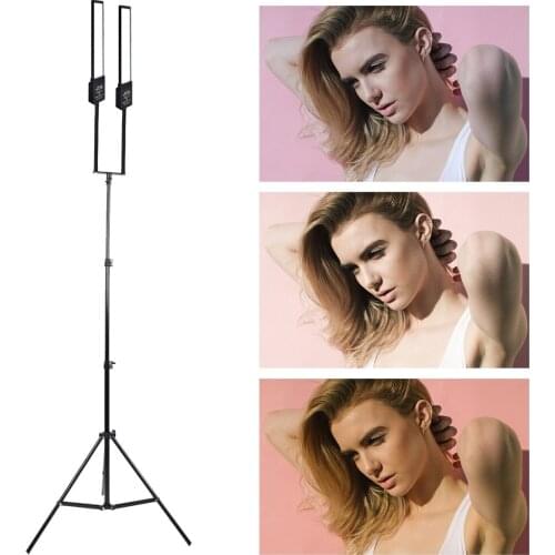 Double Arms Fill LED Light Long Strips 3200-5500K LED Bulb Dimmable Strip Light 2m Light Tripod for Photo Studio Live Broadcast