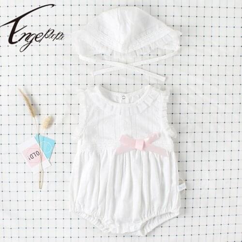 Engepapa Korean Style Infant Baby Girls Cotton Sleeveless Bodysuits+Hat Summer Newborn Baby Girls Jumpsuit Baby Girls Clothes
