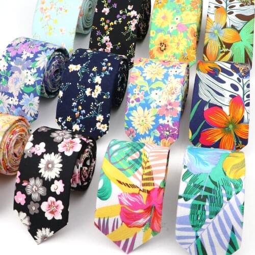 New Floral Tie For Men Women 6cm 100% Cotton Casual Flower Print Skinny Neck Tie For Wedding Party Classic Suits Daily Wear Tie