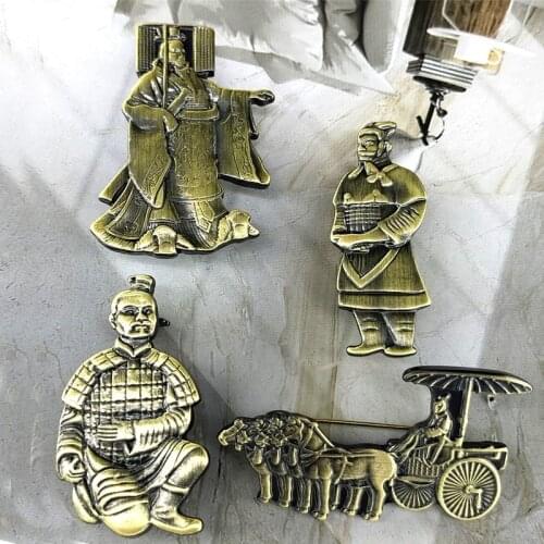 HOSENG Ancient Chinese Qin Shihuang Soldier Generals Retro Nostalgic Bronze Terracotta Warriors and Horses Brooch Pin HS_209