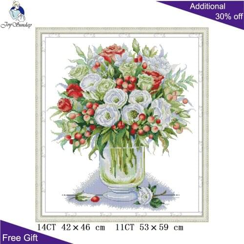 Joy Sunday White And Red Rose H879 14CT 11CT Counted and Stamped Beautiful Flowers Home Decor Needlework Cross Stitch kits