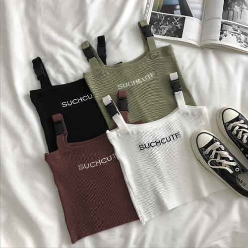 HELIAR Knitting Crop Tops Women Camis Lettering "such cute" Tops With Straps Ladies Sleeveless Underwear Cute Crop Tops Women